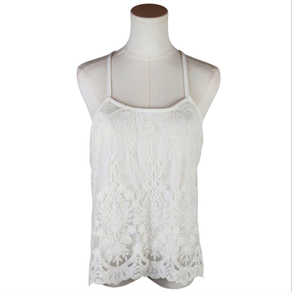 ACK Ivory Lace Overlay Racerback Tank Top Style ACK757 Size M - Picture 1 of 8